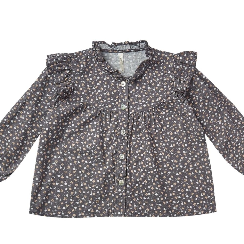Rylee + Cru Women's Rooney Blouse in Ditsy Floral Washed Indigo Gray Size Large